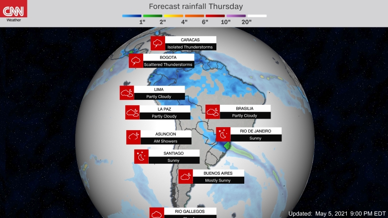 Forecast weather map of South America