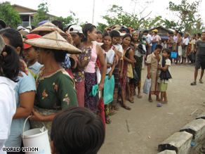 Waiting to receive aid