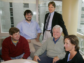 Sen. Edward Kennedy and family at Massachusetts General Hospital in Boston this afternoon.