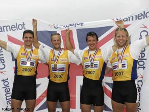 Peter Reed (left) with his gold-medal winning crew in Austria, June 2007.