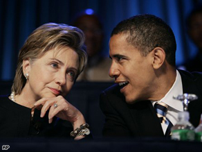 Senators Clinton and Obama at the NAACP annual convention in July, 2006.