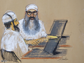 Court sketch of Khalid Sheikh Mohammed and Waleed bin Attash, two of the September 11, 2001 attacks co-conspirator suspects.