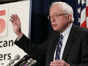 Senator Bernard Sanders addresses the press during a conference on the economy June 11, 2008.