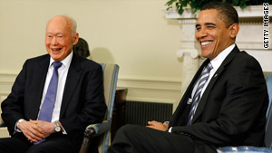 U.S. President Barack Obama meets Singapore's Lee Kuan Yew in late October at the White House.