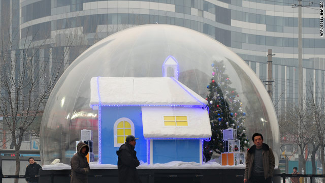 This Christmas display in Beijing may be metaphor for the city