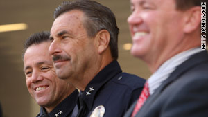 Deputy Chief Charles Beck, 56, center, has been named to replace William Bratton as Los Angeles police chief.