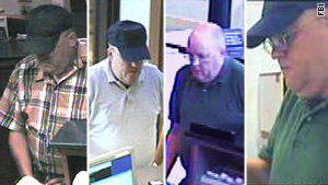 A man, thought to be between 50 and 60 years old, is wanted in a string of "calm" bank robberies, the FBI says.