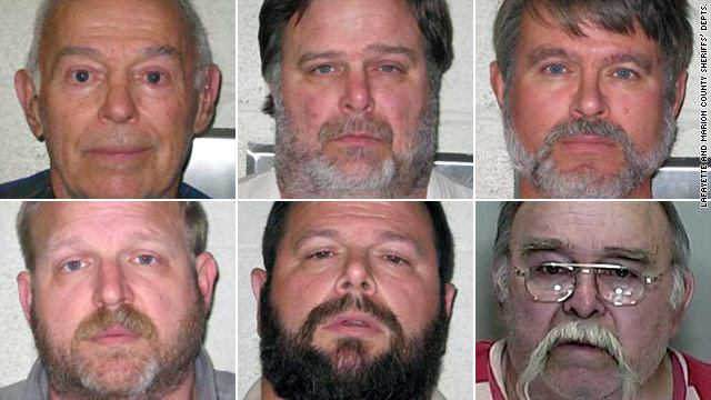 From left: Burrell Mohler Sr., Burrell Mohler Jr., David Mohler, Jared Mohler, Roland Mohler and Darrel Mohler face charges.