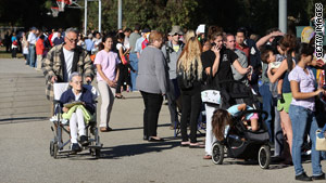 Hundreds of residents line up for free H1N1 vaccinations Friday at a Los Angeles, California, area clinic.