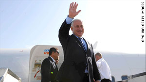 Israeli Prime Minister Benjamin Netanyahu boards a plane in Israel on Sunday ahead of his Washington visit.