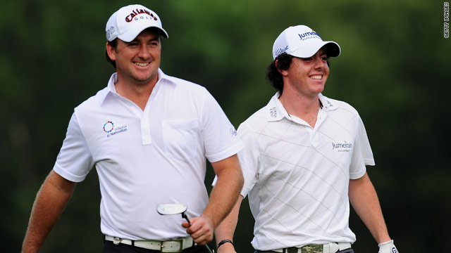 Graeme McDowell, left, and Rory McIlroy were all smiles after a sizzling opening round in China.