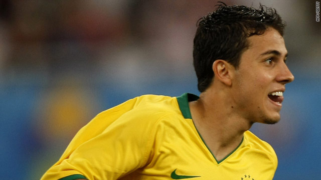 Nilmar shows his delight after putting Brazil ahead in Doha.