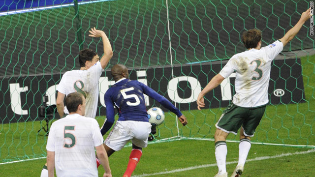 French defender William Gallas scores to put France through to the World Cup finals