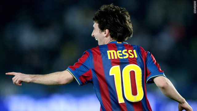 Messi celebrates his goal to put Barcelona ahead in Abu Dhabi.