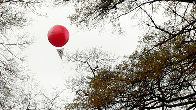 Ten 8-foot-wide red weather balloons across the United States were the targets in Saturday's high-tech challenge.