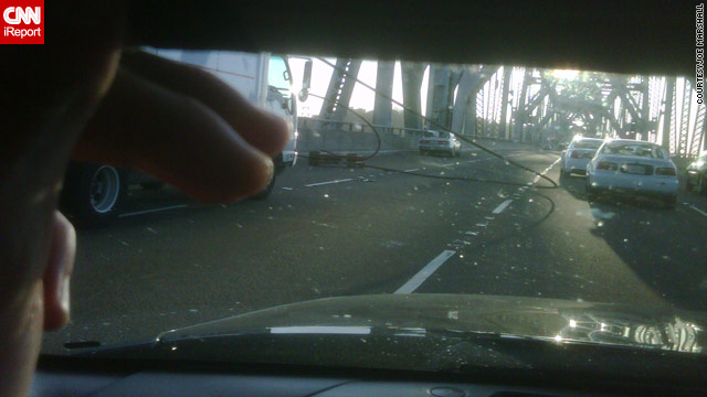 Joe Marshall, an iReporter, was 50 yards behind where the cable fell on the San Francisco-Oakland Bay Bridge.