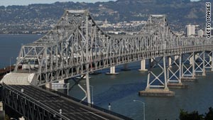 Crews working on the San Francisco-Oakland Bay Bridge are replacing four steel rods.