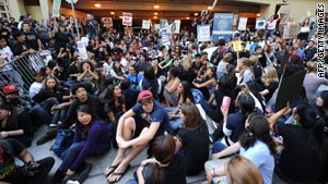 Students blocked a parking garage this week on the University of California-Los Angeles campus.