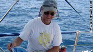 Paul Chandler aboard the couple's boat, the Lynn Rival, in March 2008 as they crossed the Arabian Sea.