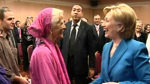 Muriel Johnston, left, meets Secretary of State Hillary Clinton in Morocco.