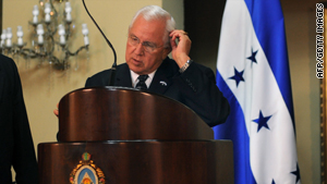 The de facto leader of Honduras Roberto Micheletti at the presidential palace in Tegucigalpa on Thursday.