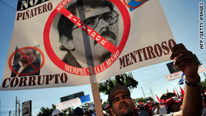 An anti-Ortega protester marches Saturday in Managua, Nicaragua.