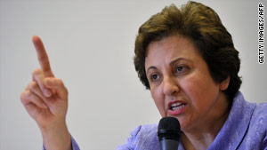 Iranian judge and activist Shirin Ebadi, pictured here in June, won the 2003 Nobel Peace Prize.