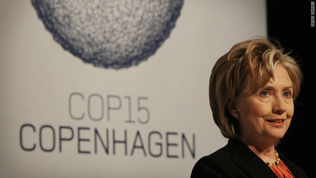 Hillary Clinton arrived in Copenhagen, Denmark and pledged that the U.S. would help developing nations fight climate change.