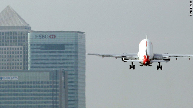 A British Airways airplane takes off from London City Airport.