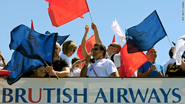 Cabin crew members on the first day of a five-day strike at Heathrow Airport on May 24.