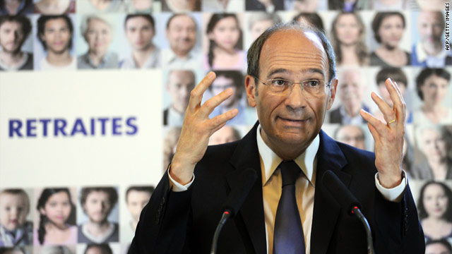 French labor minister Eric Woerth gestures during a press conference over reforms to the pension system.