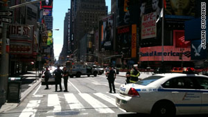 Investigators determined that a suspicious package in Times Square contained only water bottles.