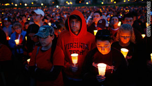 Virginia Tech students take part in a candlelight vigil after the 2007 shootings.