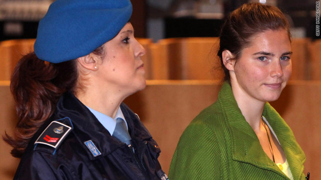 American student Amanda Knox is seen being led into the courtroom for her murder trial in 2009. She is appealing her conviction.