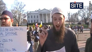 This undated picture released by the SITE Institute shows Zachary Chesser, 20, standing in front of the White House.