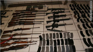 These guns were found at the Mexican ranch in Tamaulipas state, where 72 bodies were discovered.