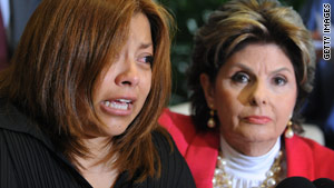 Nicandra Diaz Santillan meets the press with her lawyer, Gloria Allred, by her side.