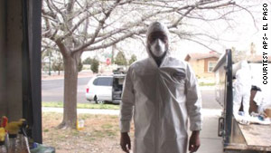 Felix Cabrera, an Adult Protective Services specialist, prepares to inspect a hoarder's house.