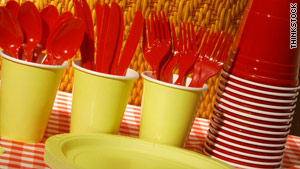 Some plastic forks and plates can be recycled, but not all.