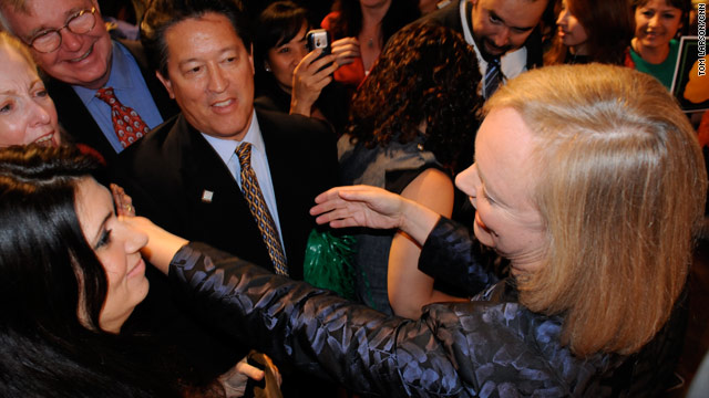 GOP candidate Meg Whitman reaches out to supporters after ending  her run for governor of California on Tuesday evening.