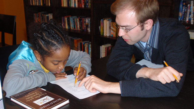 Janea Green, 10, works with volunteer Matt Lemanski at 826DC in the Columbia Heights neighborhood.