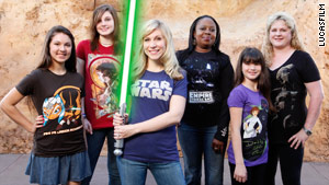 Ashley Eckstein, center, the voice of Ahsoka on "Star Wars: The Clone Wars," sent Katie some girl-friendly gear.