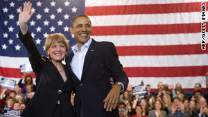President Obama campaigns with Democratic Senate candidate Martha Coakley on Sunday in Massachusetts.