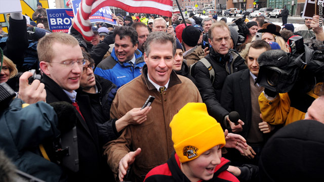Republican Scott Brown wins the Massachusetts U.S. Senate seat once held by liberal Democrat Ted Kennedy.