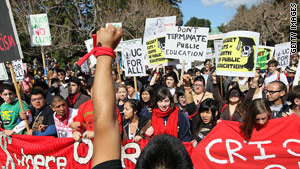 Students and professors in Berkley, California, protest funding cuts and tuition increasesThursday.