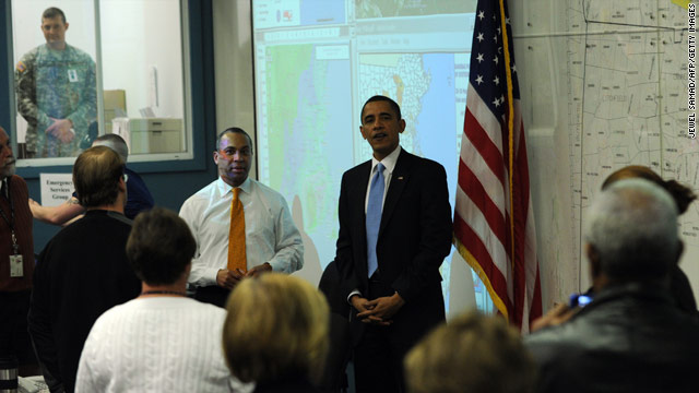 President Obama visited workers and staff of the Massachusetts Emergency Management Agency on Thursday.