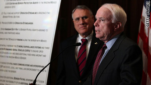 Sens. Jon Kyl, left, and John McCain say an increase in illegal immigration is raising crime rates.