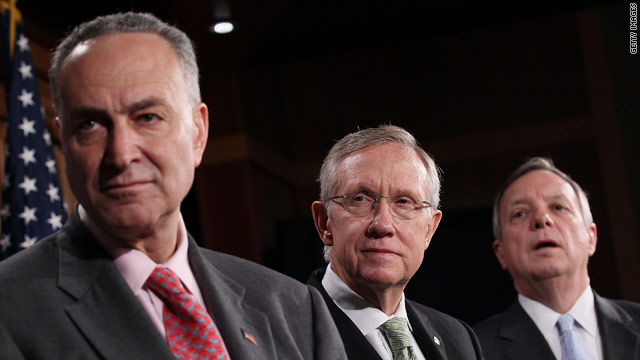 From left, Sens. Chuck Schumer, Harry Reid and Dick Durbin held a news conference on financial reform on April 22.