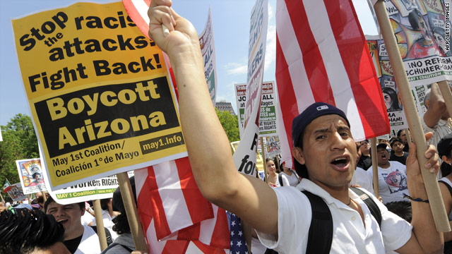 Groups across the country are calling for an economic boycott of Arizona. Here, protesters rally in New York last weekend.