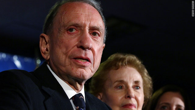 Sen. Arlen Specter, with his wife, Joan, at his side, concedes defeat Tuesday night in Philadelphia, Pennsylvania.